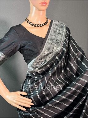 Black & Silver Woven Saree with stitched blouse(Brand new)